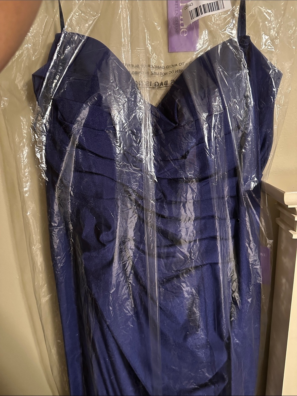 Strapless Navy Ruched Evening Dress